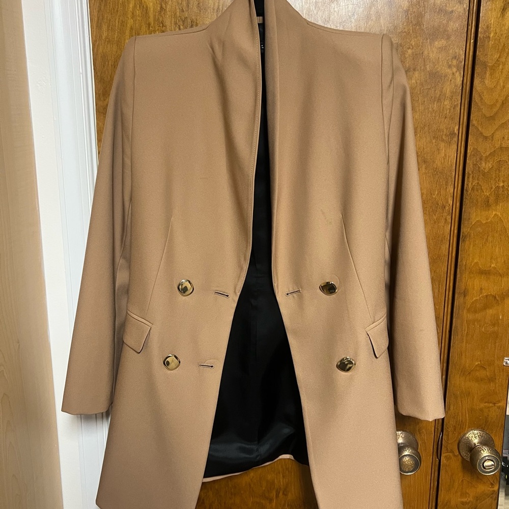 Zara Camel Double Breasted Frock Coat Blazer - Gold Buttons